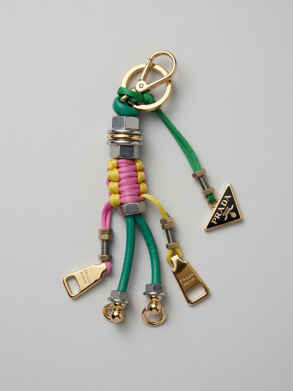 Prada Green, Pink & Yellow Leather and Metal Key Charm